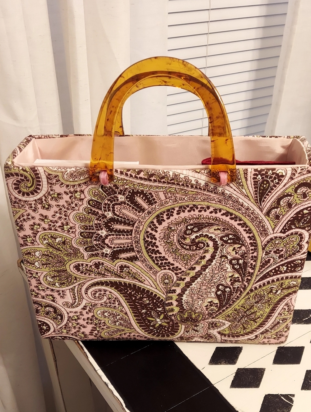 Pink Paisley Tote Bag with Amber Handles - Picture 2 of 3